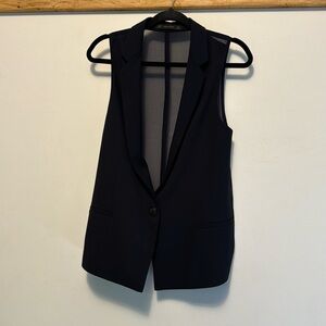 Zara Sheer-Backed Deep Navy Button-vest, Collared.